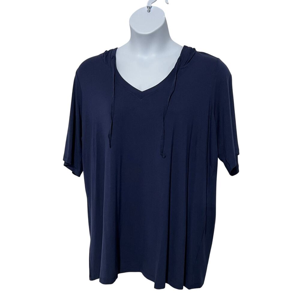 Avenue Leisure Womens Top Sz 18 Sporty Hooded Stretch Pullover T-Shirt Navy NEW